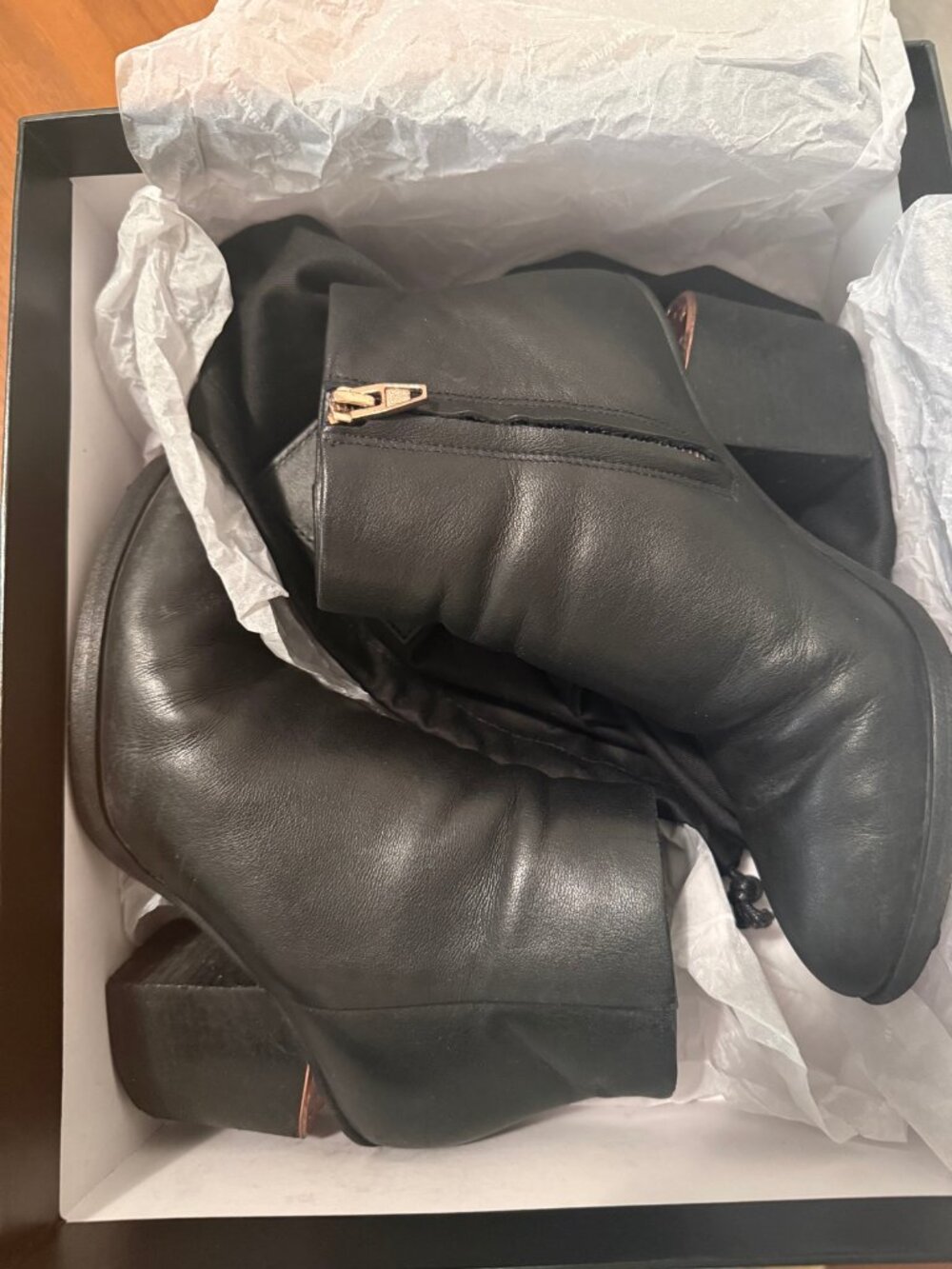 Alexander Wang Gabi Leather Ankle Boots Rose Gold Cutout Heel Size 6